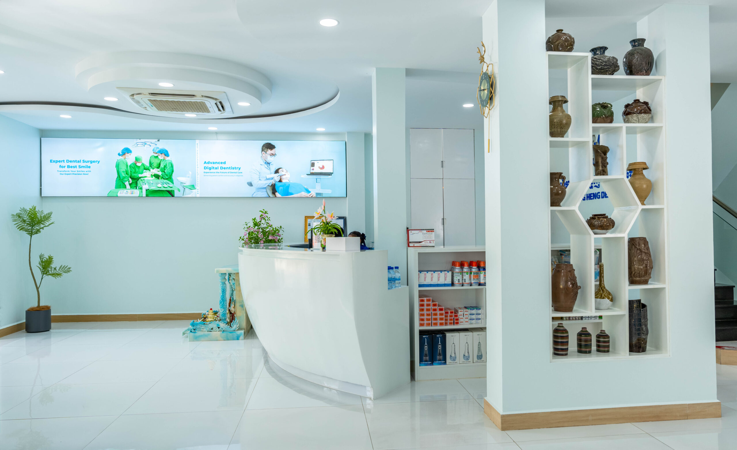 Modern interior of Chea Leang Heng Dental Clinic reception and treatment area